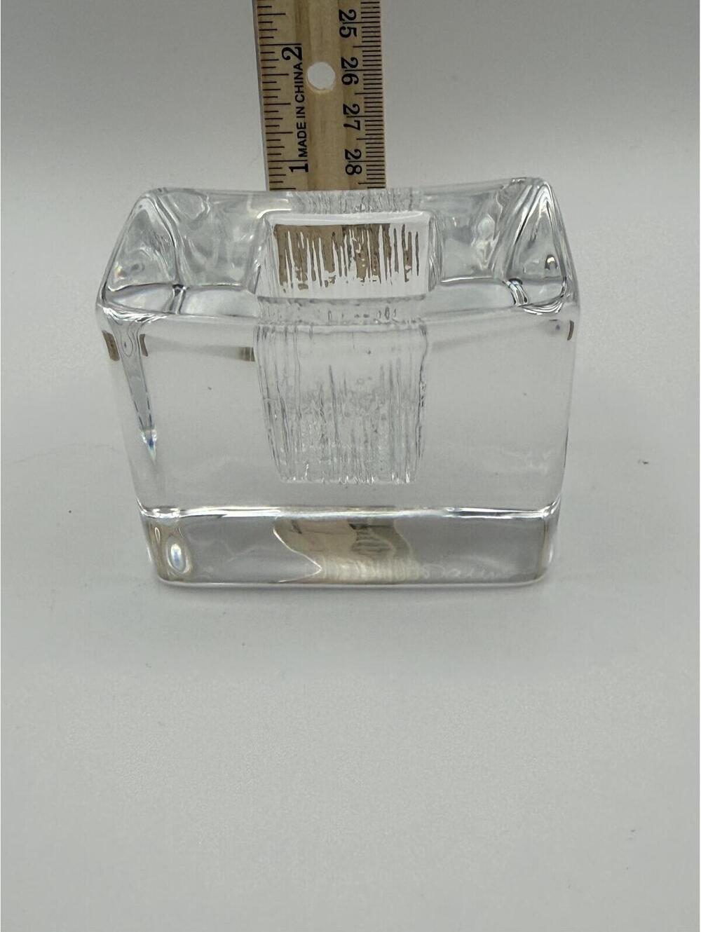 Daum France Signed Crystal Glass Square Vase Candle Holder Pate de Verre